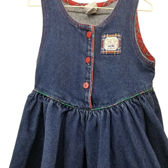 OshKosh 6 Blue Jean Denim Dress Jumper Sleeveless Full Circle Skirt Vintage - Picture 3 of 6